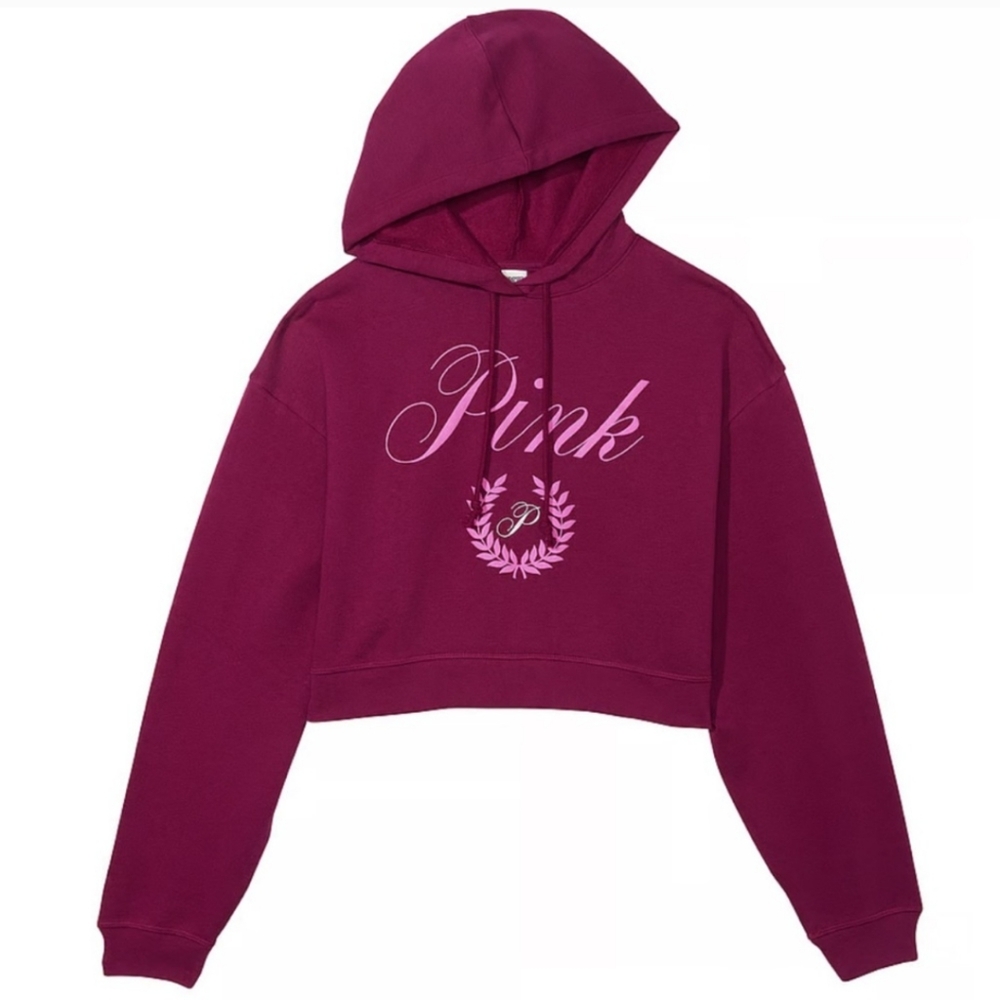 PINK Victoria's Secret Magenta Logo Cropped Hoodie Sweatshirt